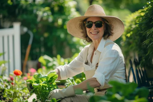 Jardinage estival :  vêtements légers et protection solaire.